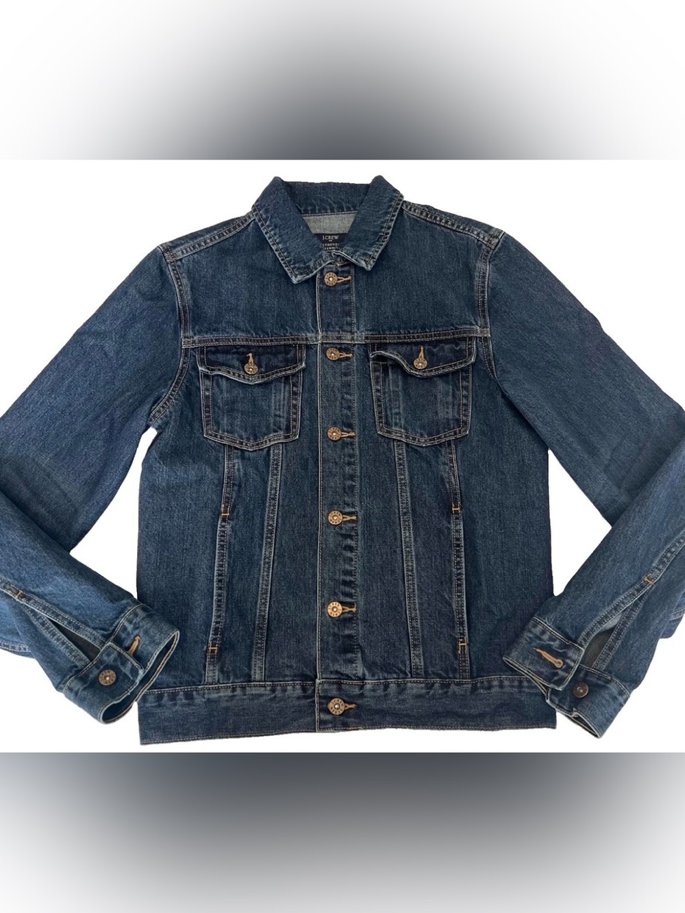 EUC J. Crew Jacket Mens S Blue Denim Trucker Button Front Pockets Cotton Classic